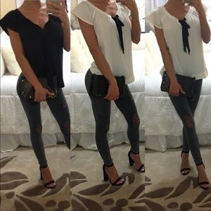 2 blouses Petite Ann Taylor Loft xxs 00black white